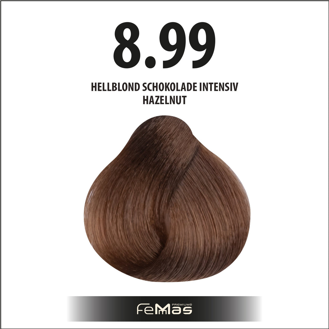 FemMas Haarfarbe 100 ml - Hellblond Schokolade Intensiv (Farbcode: 8.99)