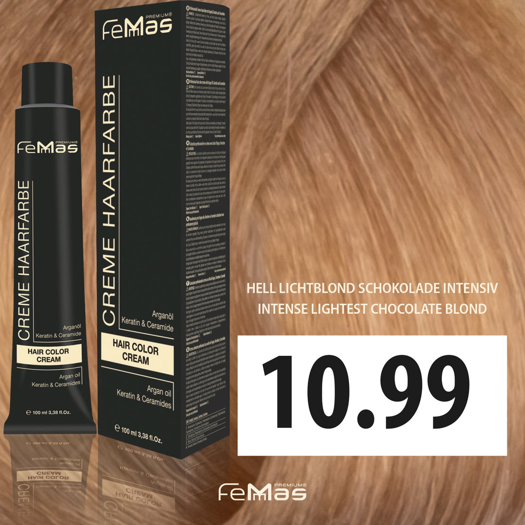 FemMas Haarfarbe 100 ml - Hell Lichtblond Schokolade Intensiv (Farbcode: 10.99)