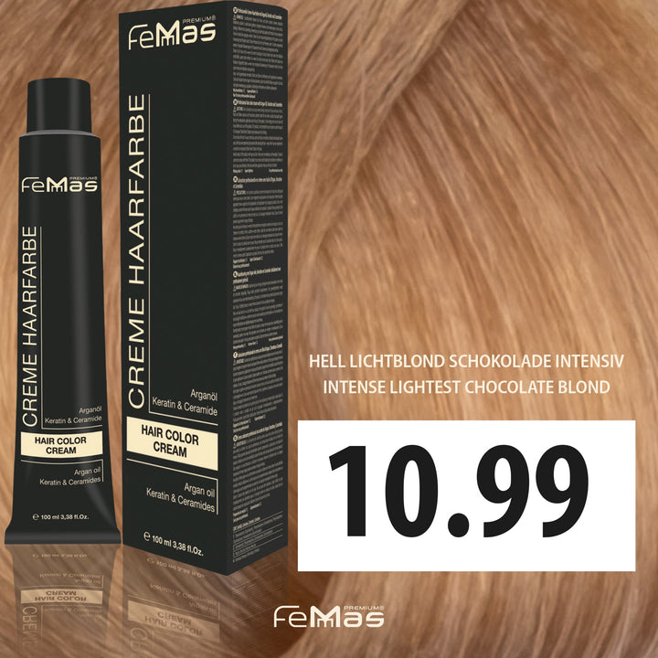 FemMas Haarfarbe 100 ml - Hell Lichtblond Schokolade Intensiv (Farbcode: 10.99)