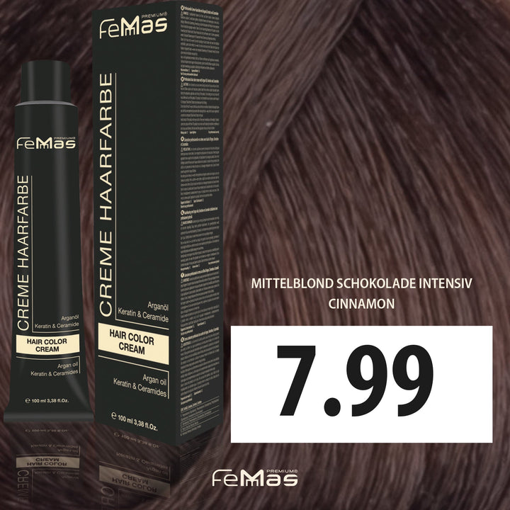 FemMas Haarfarbe 100 ml - Mittelblond Schokolade Intensiv (Farbcode: 7.99)