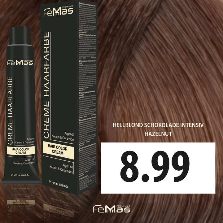 FemMas Haarfarbe 100 ml - Hellblond Schokolade Intensiv (Farbcode: 8.99)