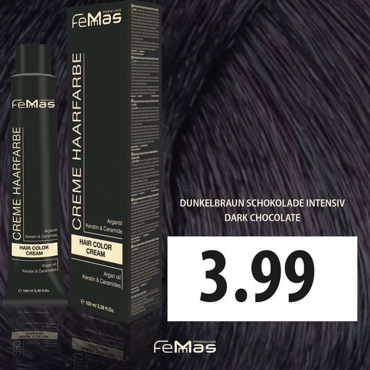 FemMas Haarfarbe 100ml - Dunkelbraun Schokolade Intensiv (Farbcode: 3.99)