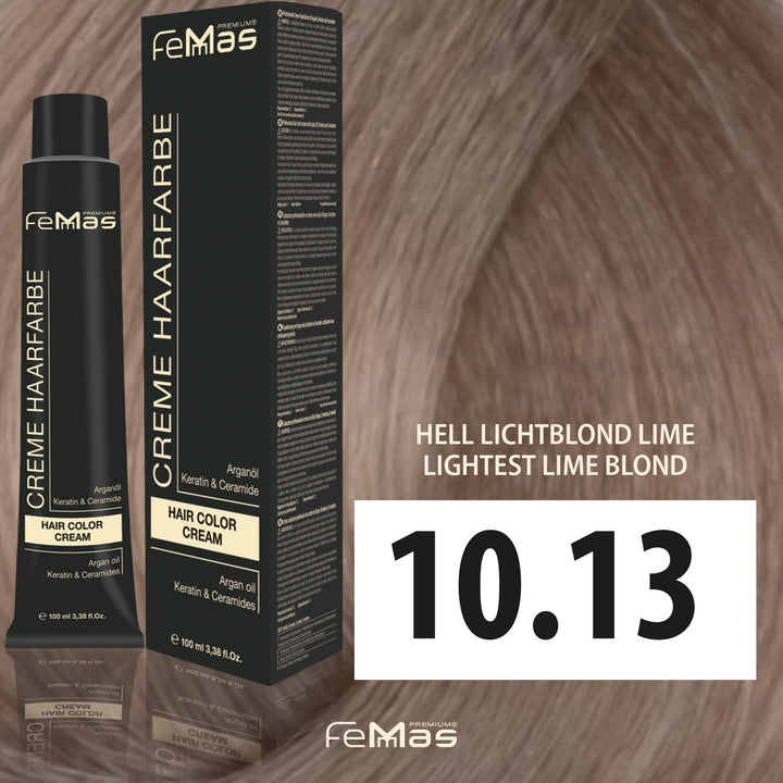 FemMas Haarfarbe 100 ml - Lichtblond Gold Asch (Farbcode: 10.13)