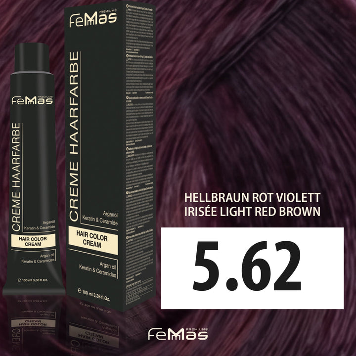 FemMas Haarfarbe 100 ml -  Hellbraun Rot Violett (Farbcode: 5.62)
