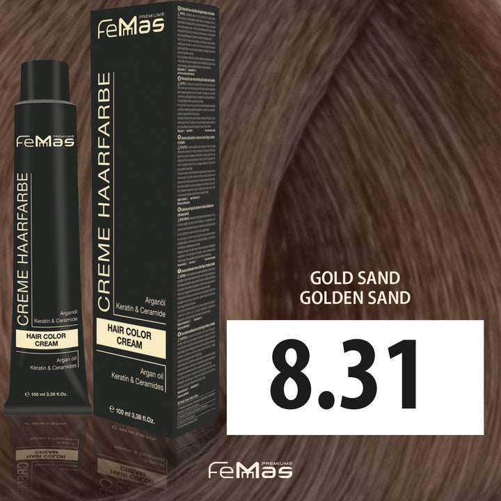 FemMas Haarfarbe 100 ml - Hellblond Gold Asch (Farbcode: 8.31)