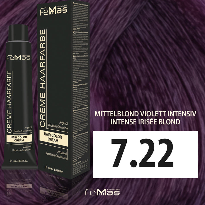 FemMas Haarfarbe 100 ml - Mittelblond Violett Intensiv (Farbcode: 7.22)