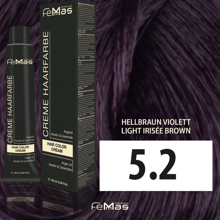FemMas Haarfarbe 100 ml - Hellbraun Violett (Farbcode: 5.2)