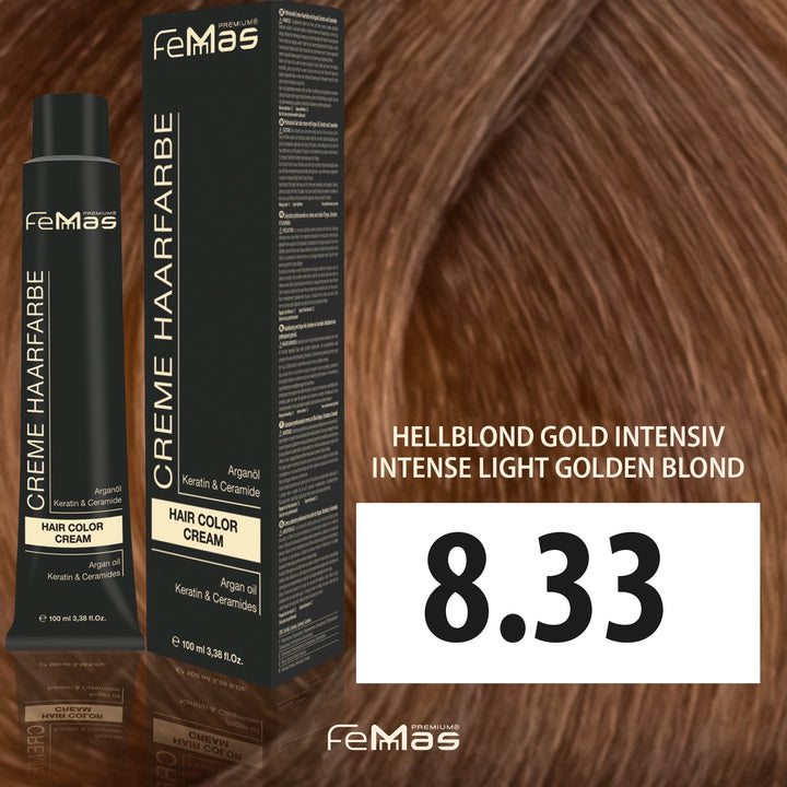 FemMas Haarfarbe 100 ml - Hellblond Gold Intensiv (Farbcode: 8.33)