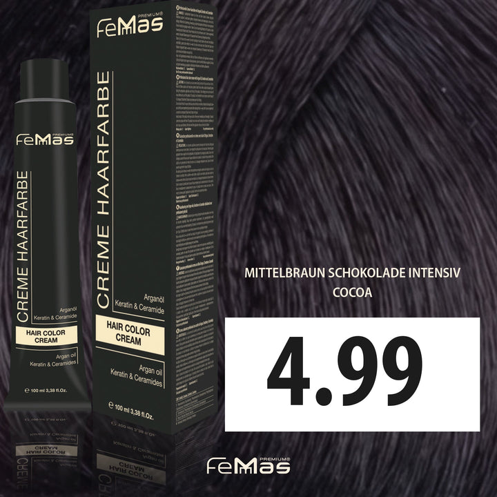 FemMas Haarfarbe 100 ml - Mittelbraun Schokolade Intensiv (Farbcode: 4.99)