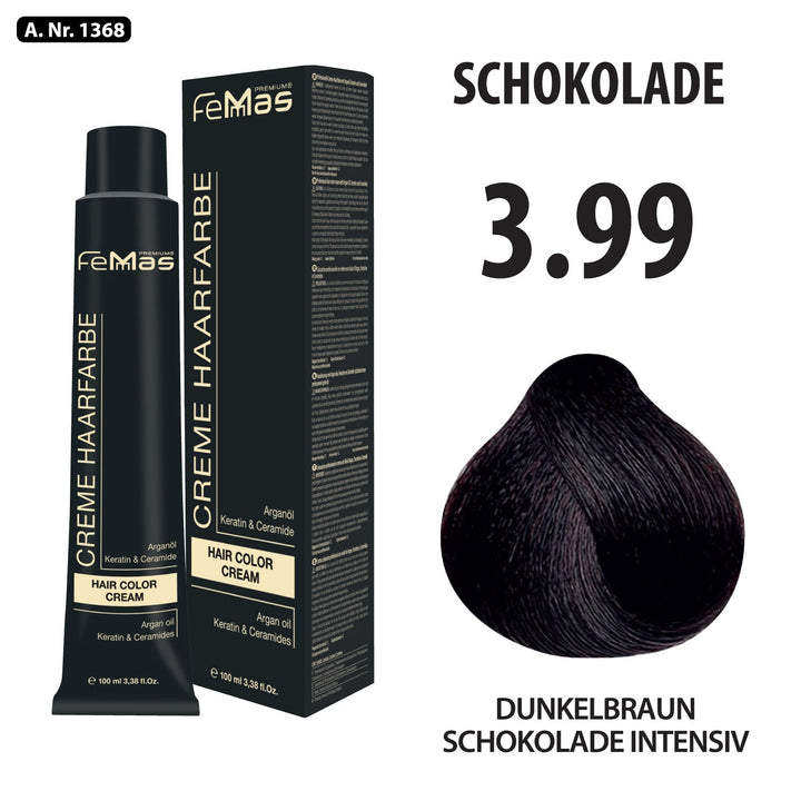 FemMas Haarfarbe 100ml - Dunkelbraun Schokolade Intensiv (Farbcode: 3.99)