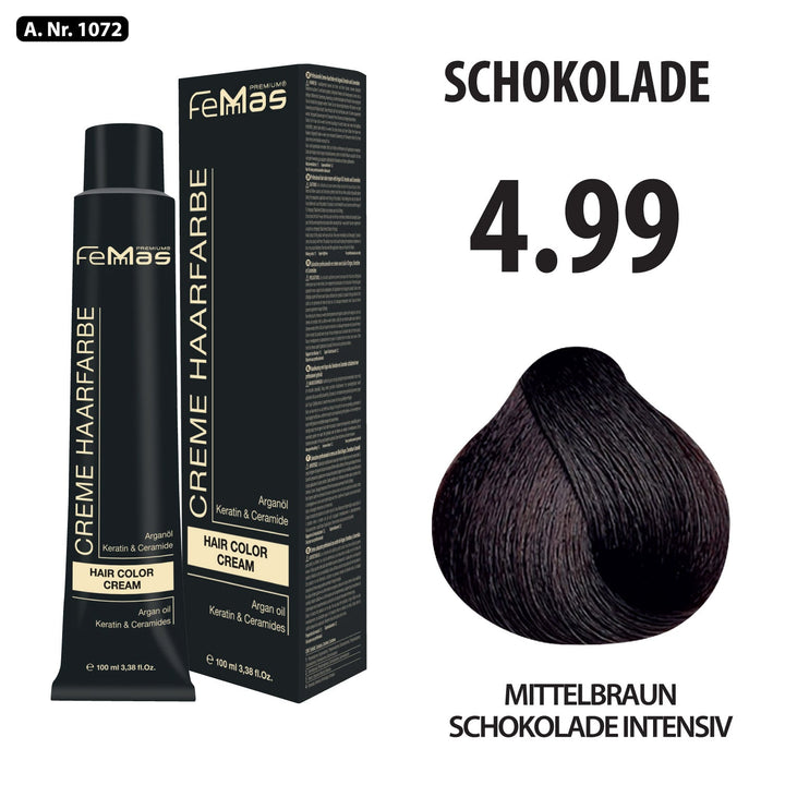 FemMas Haarfarbe 100 ml - Mittelbraun Schokolade Intensiv (Farbcode: 4.99)
