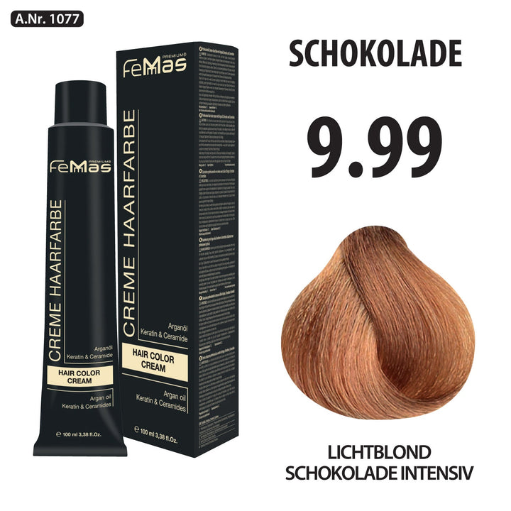 FemMas Haarfarbe 100 ml - Sehr Hellblond Schokolade Intensiv (Farbcode: 9.99)