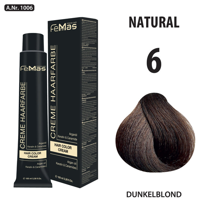 FemMas Haarfarbe 100 ml - Dunkelblond (Farbcode: 6)