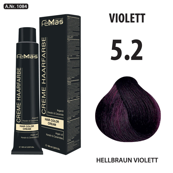 FemMas Haarfarbe 100 ml - Hellbraun Violett (Farbcode: 5.2)