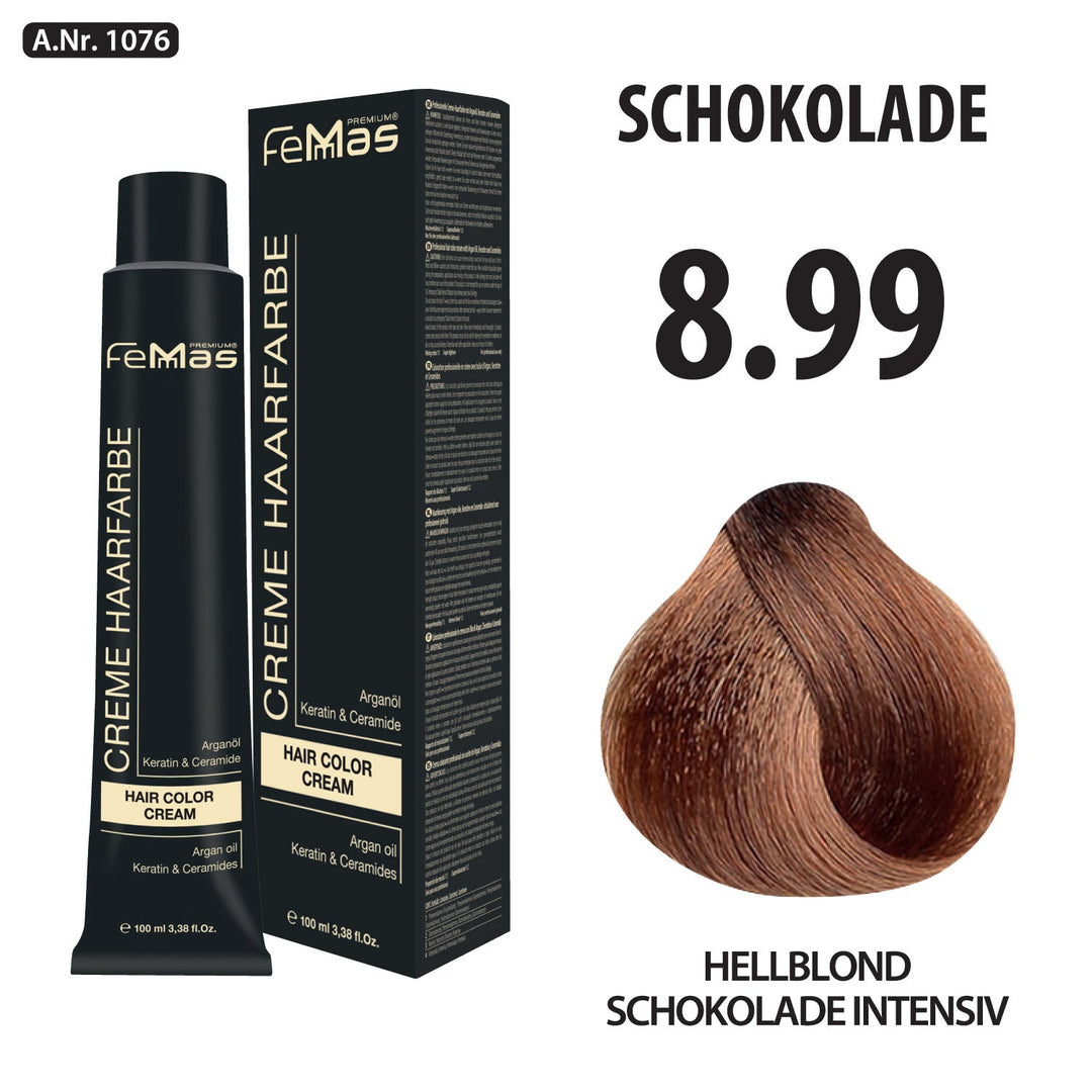 FemMas Haarfarbe 100 ml - Hellblond Schokolade Intensiv (Farbcode: 8.99)