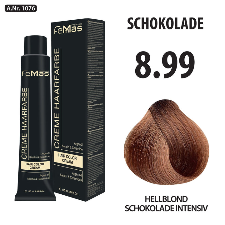 FemMas Haarfarbe 100 ml - Hellblond Schokolade Intensiv (Farbcode: 8.99)