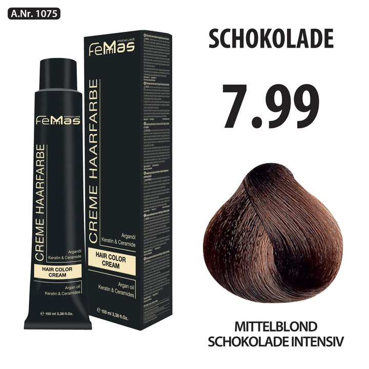 FemMas Haarfarbe 100 ml - Mittelblond Schokolade Intensiv (Farbcode: 7.99)