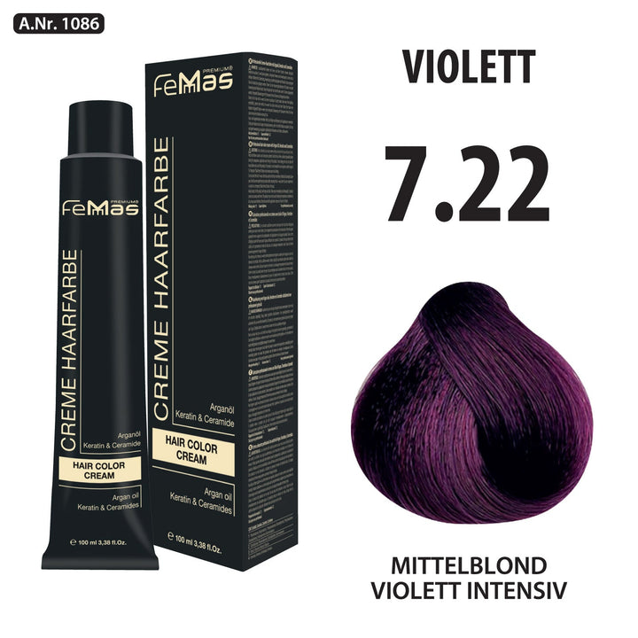 FemMas Haarfarbe 100 ml - Mittelblond Violett Intensiv (Farbcode: 7.22)