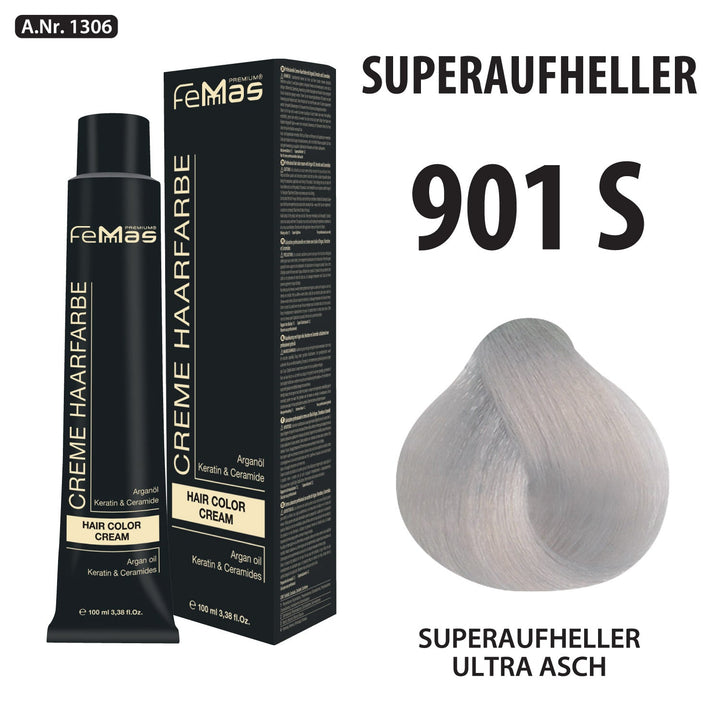 FemMas Haarfarbe 100 ml - Spezial Blond Ultra Asch (Farbcode: 901S)