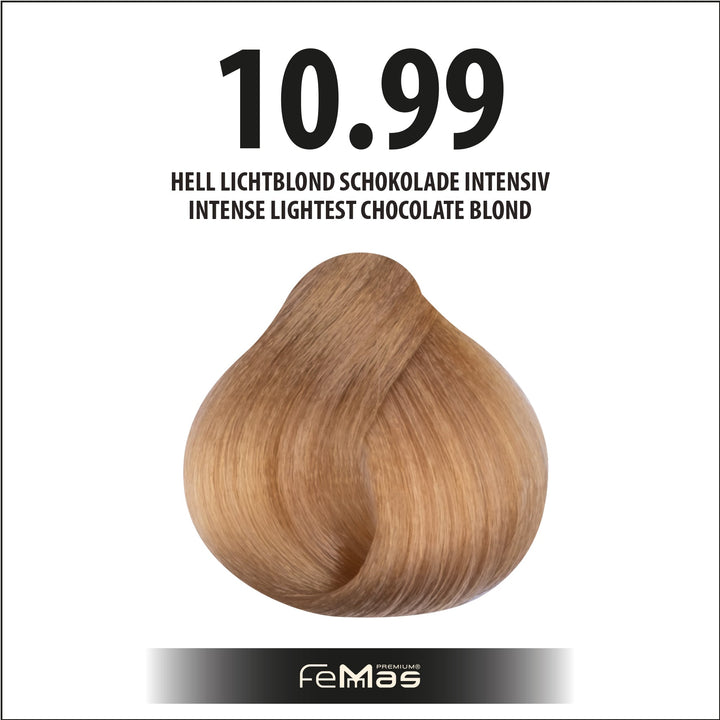 FemMas Haarfarbe 100 ml - Hell Lichtblond Schokolade Intensiv (Farbcode: 10.99)