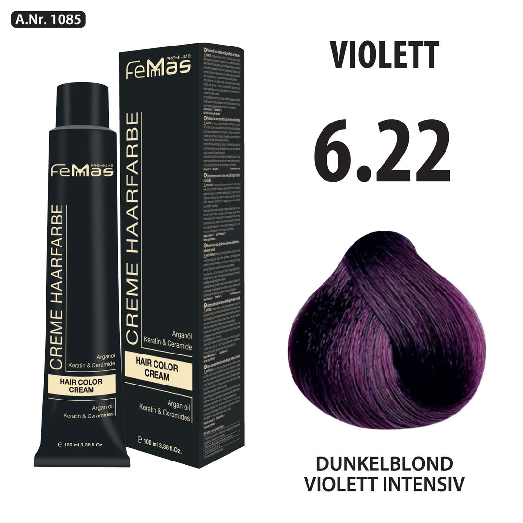 FemMas Haarfarbe 100 ml - Dunkelblond Violett Intensiv (Farbcode: 6.22)
