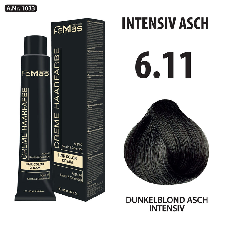 FemMas Haarfarbe 100 ml - Dunkelblond Asch Intensive (Farbcode: 6.11)